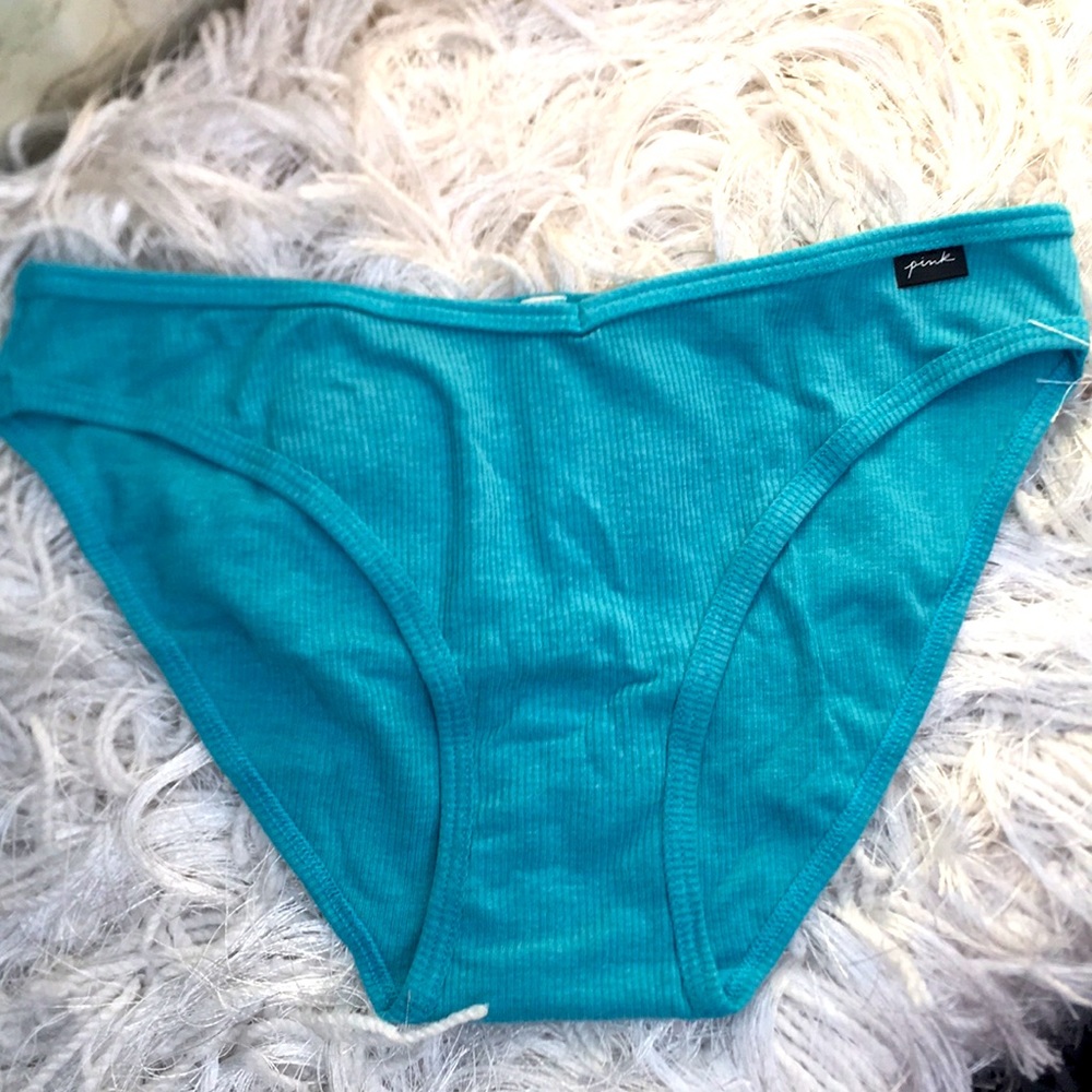New VS Pink Turquoise Ribbed V-Cut Low Rise Bikini Underwear Panty